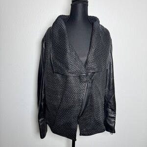 Madeline Architectural Leather Moto Jacket Draped Collar Large
